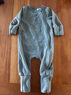 Country Road Sage Green Fleece Footed One-Piece organic cotton